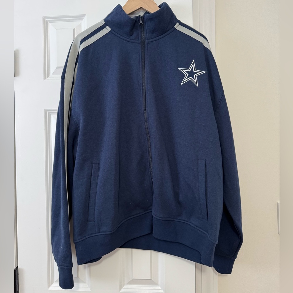 Navy Blue Zip-Up Jacket with Cowboy’s Logo